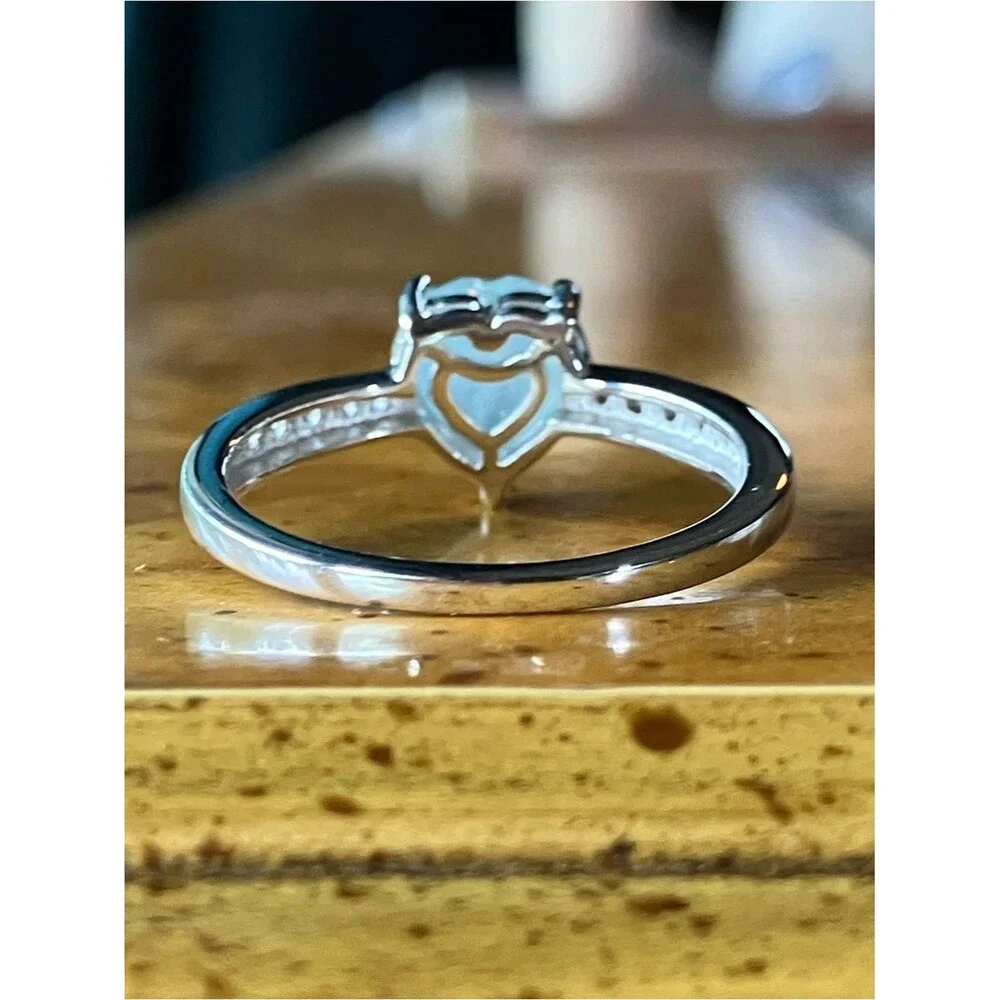 Genuine Aquamarine Sterling Silver Heart Ring Size 8.75